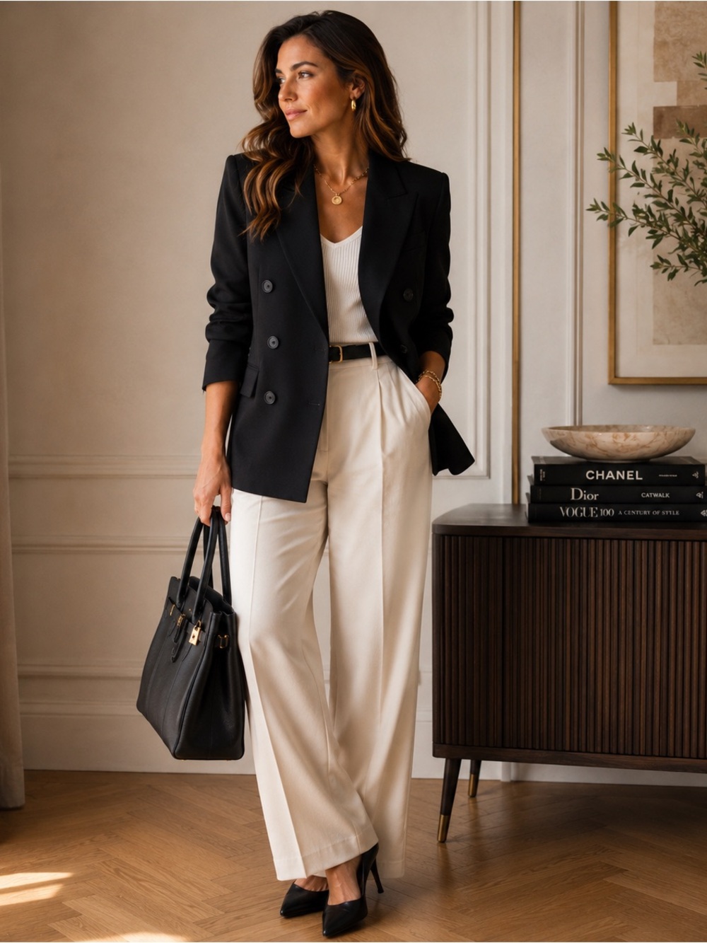 Max Mara Black Virgin Wool Blazer Made Italy Double Breasted Size 8